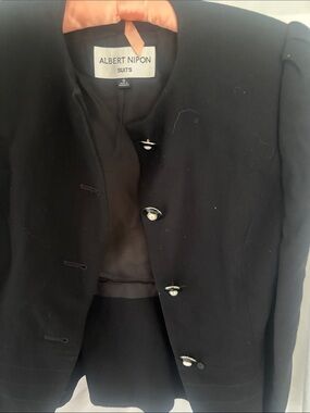 Albert Nipon Black Jacket with Pearl Accent Buttons Vintage Late 1980s. Shoulder